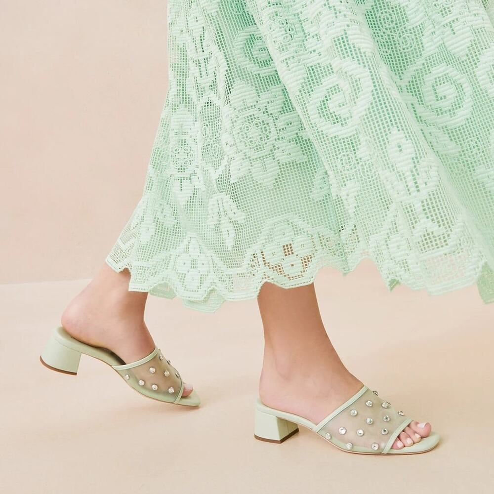 Loeffler Randall Brooke Crystal Mesh Mule Heel Sandals Preppy Romantic Party 10B
